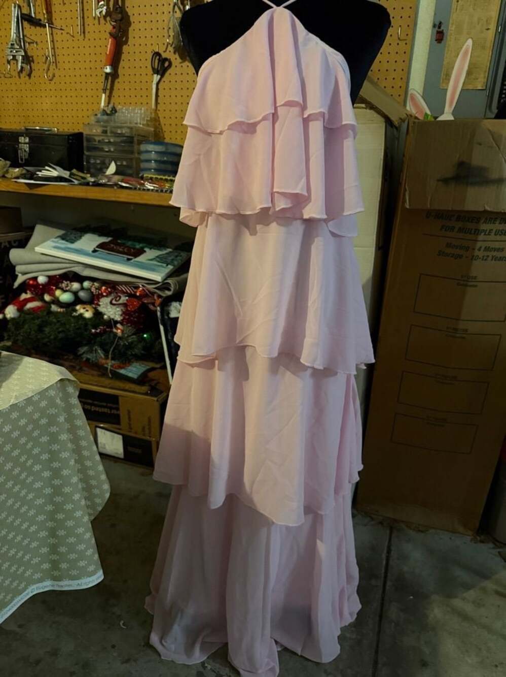 Light Pink Tiered Chiffon Halter Maxi Dress